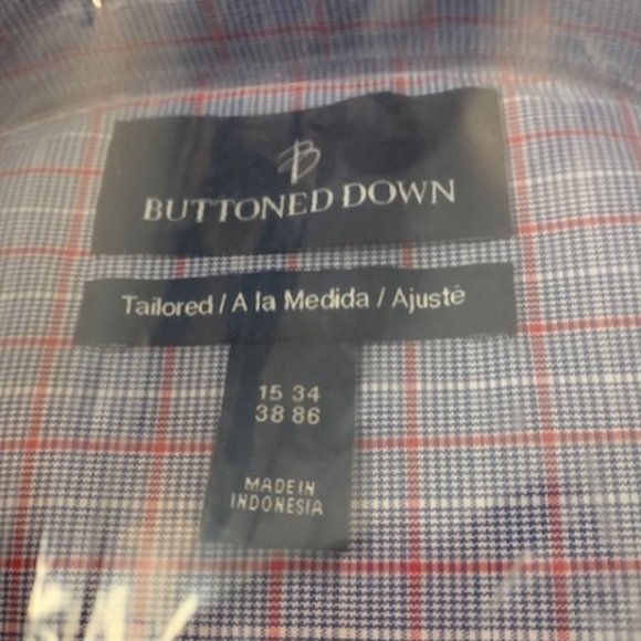 Buttoned Down Men's Red/Blue Plaid Dress Shirt 15" Neck/34" Sleeves NIB - Picture 4 of 4